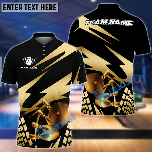 BlueJoses Bowling And Pins Gold Experience Customized Name 3D Shirt ( 5 Colors)