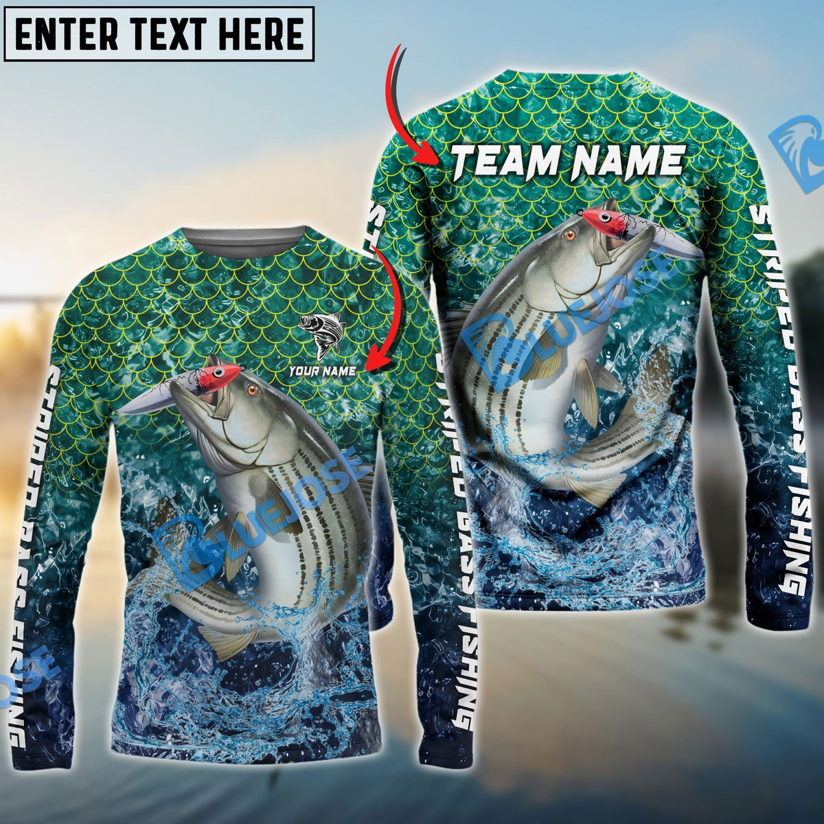 Bluejose Striped Bass Fishing Yellow Fin Sport Custom Name &amp; Team Name 3D Shirts