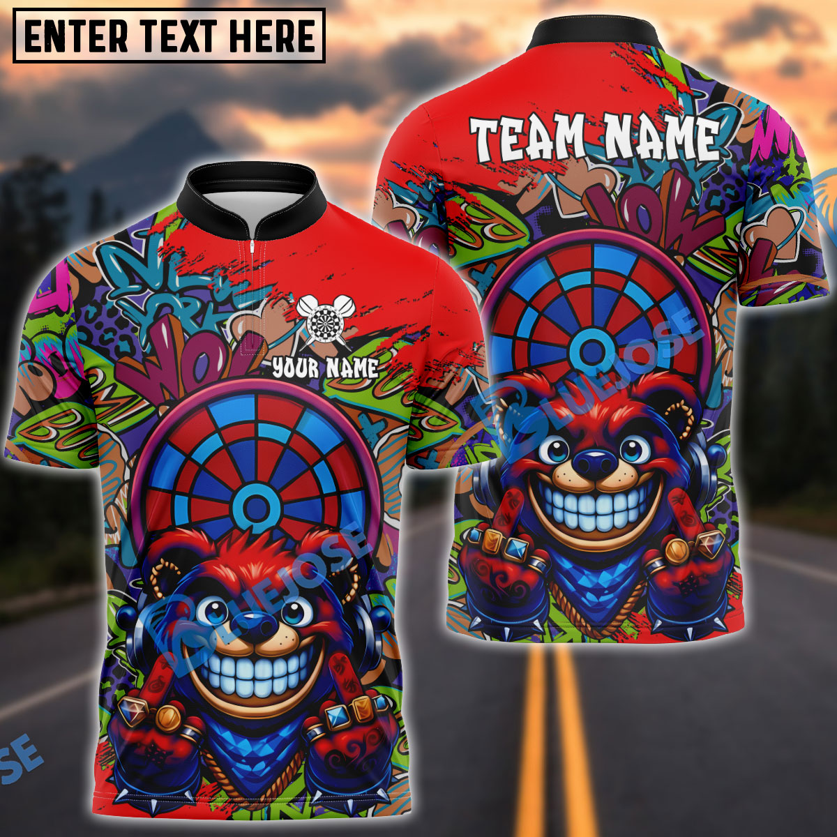 BlueJose Darts Gangster Bear Design Customized Name, Team Name 3D Shirt (4 Colors)