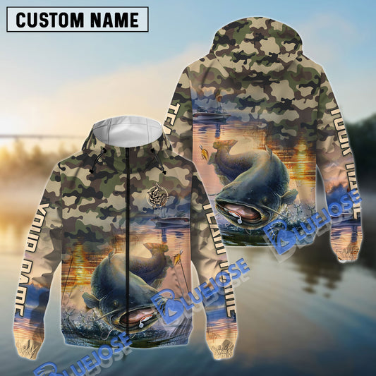 BlueJose Catfish Fishing Camo Pattern Personalized Windbreaker Jacket