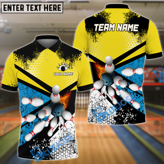 BlueJoses Bowling and Pins Fight Yellow Blue Customized Name, Team Name 3D Shirt