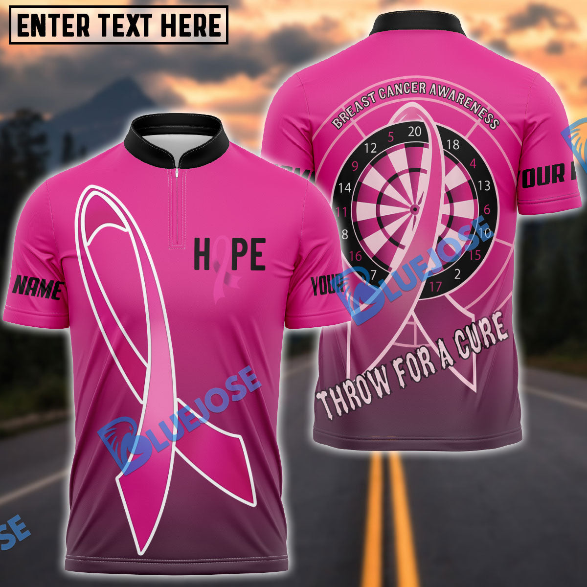 BlueJose Darts Pink Hope Breast Cancer Awareness Customized Name, Team Name 3D Shirt