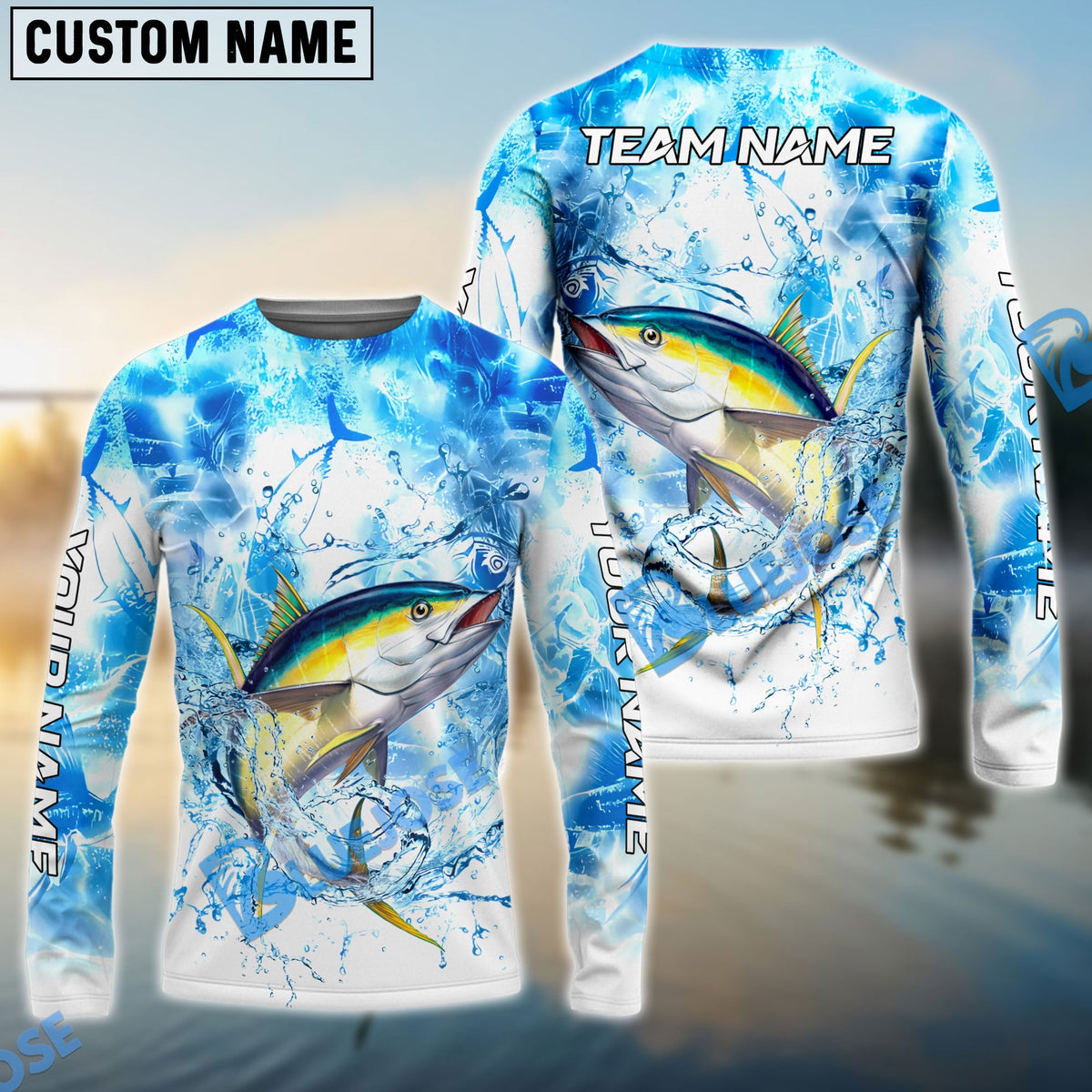 Bluejose Tuna Fishing Blue Sea Catching Design Name &amp; Team Name 3D Shirts