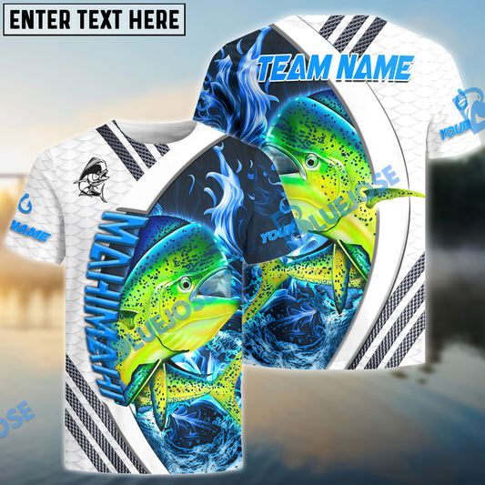Bluejose Mahimahi Fishing White Blue Lava Sport Custom Name & Team Name 3D Shirts