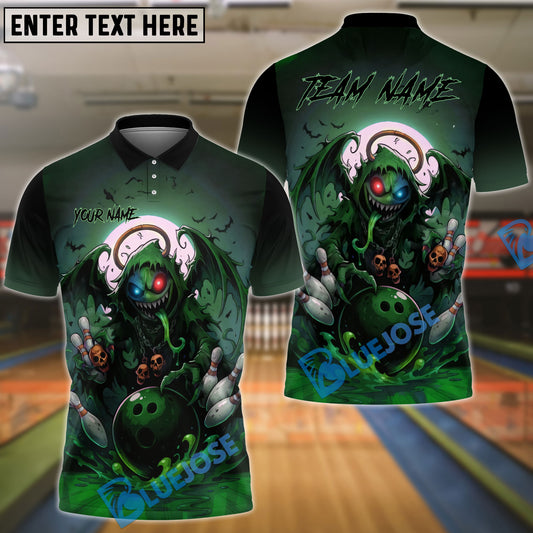 BlueJose Bowling And Pins Dark Demon Horror Style Customized Name, Team Name 3D Shirt (4 Colors)