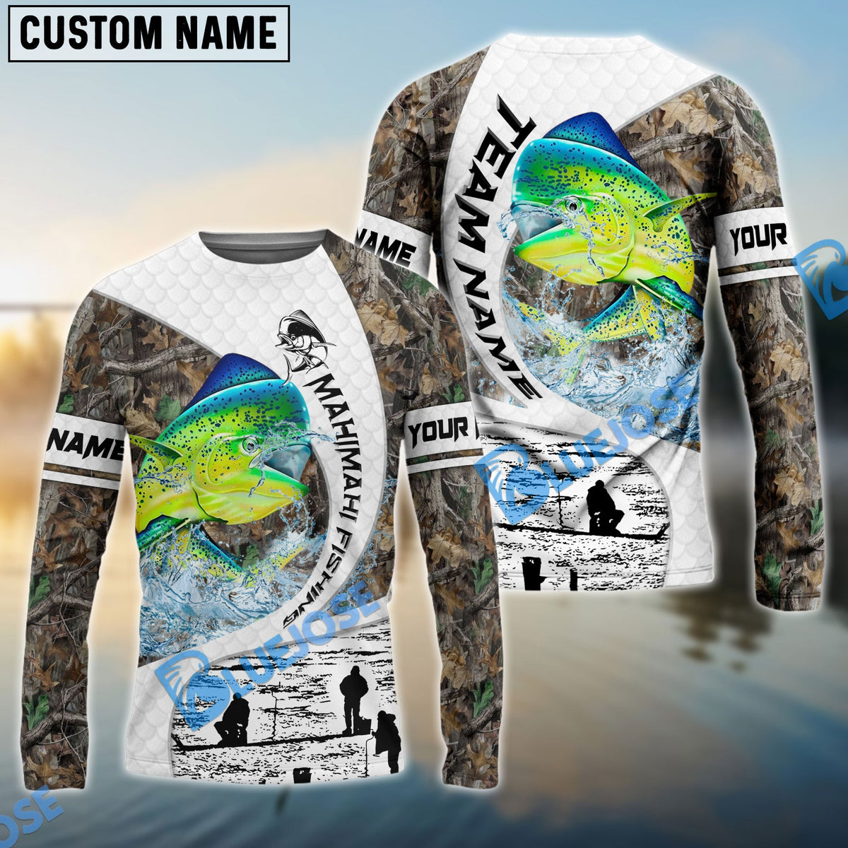 Bluejose Mahi-mahi Fishing Camo Forest Scene Custom Name &amp; Team Name 3D Shirts