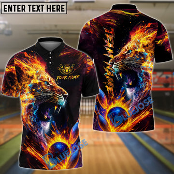 BlueJose Bowling And Pins Fire Raging Lion Customized Name, Team Name 3D Shirt (4 Colors)