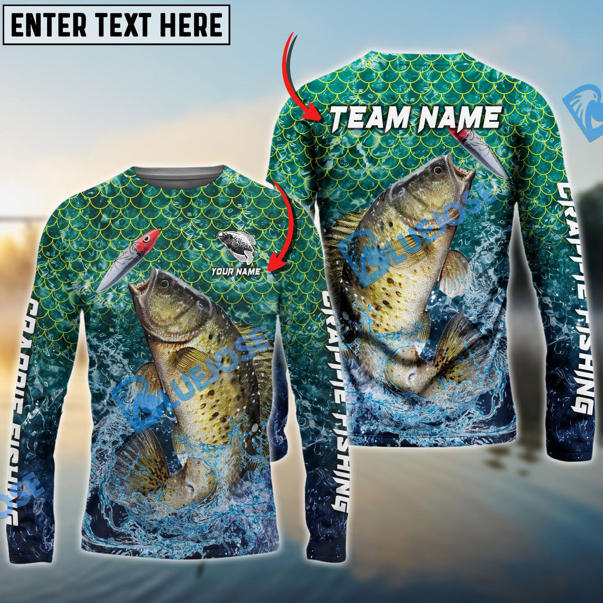 Bluejose Crappie Fishing Yellow Fin Sport Custom Name &amp; Team Name 3D Shirts