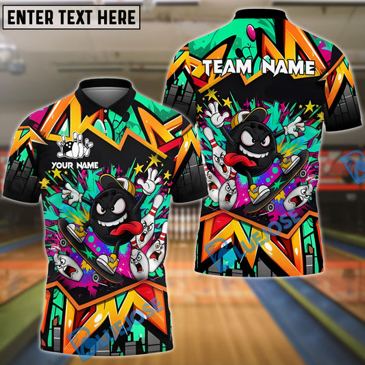BlueJose Skater Bowling Ball Attack Customized Name, Team Name 3D Shirt (4 Colors)