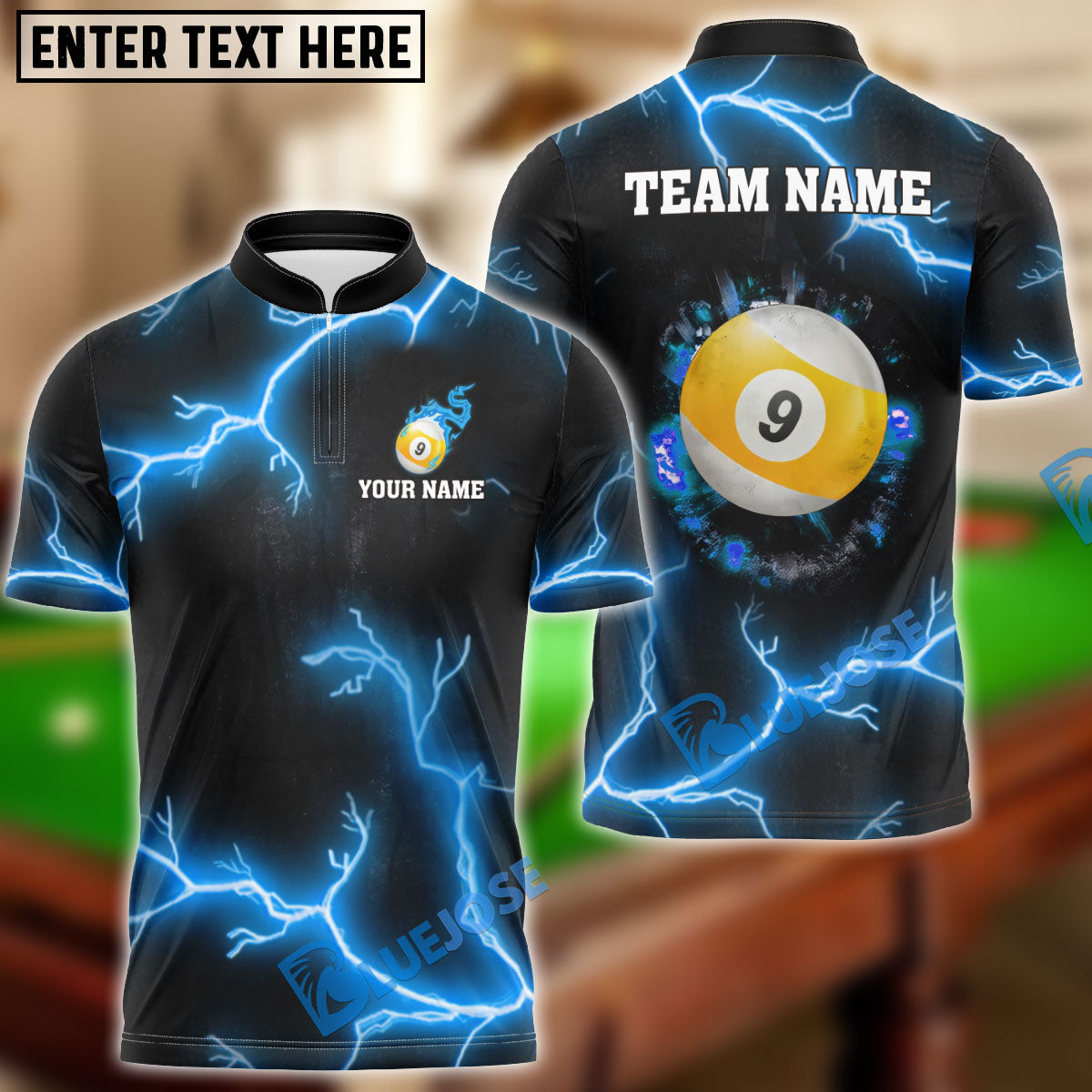 BlueJose Billiards Ball 9 The Power Of The God Of Thunder Personalized Name Shirt (4 Colors)