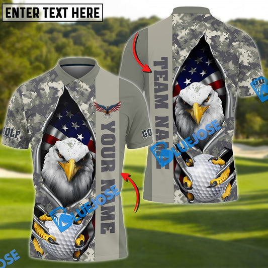 BlueJose Golf American Eagle Army Camo Customized Name, Team Name 3D Shirts (4 Colors)