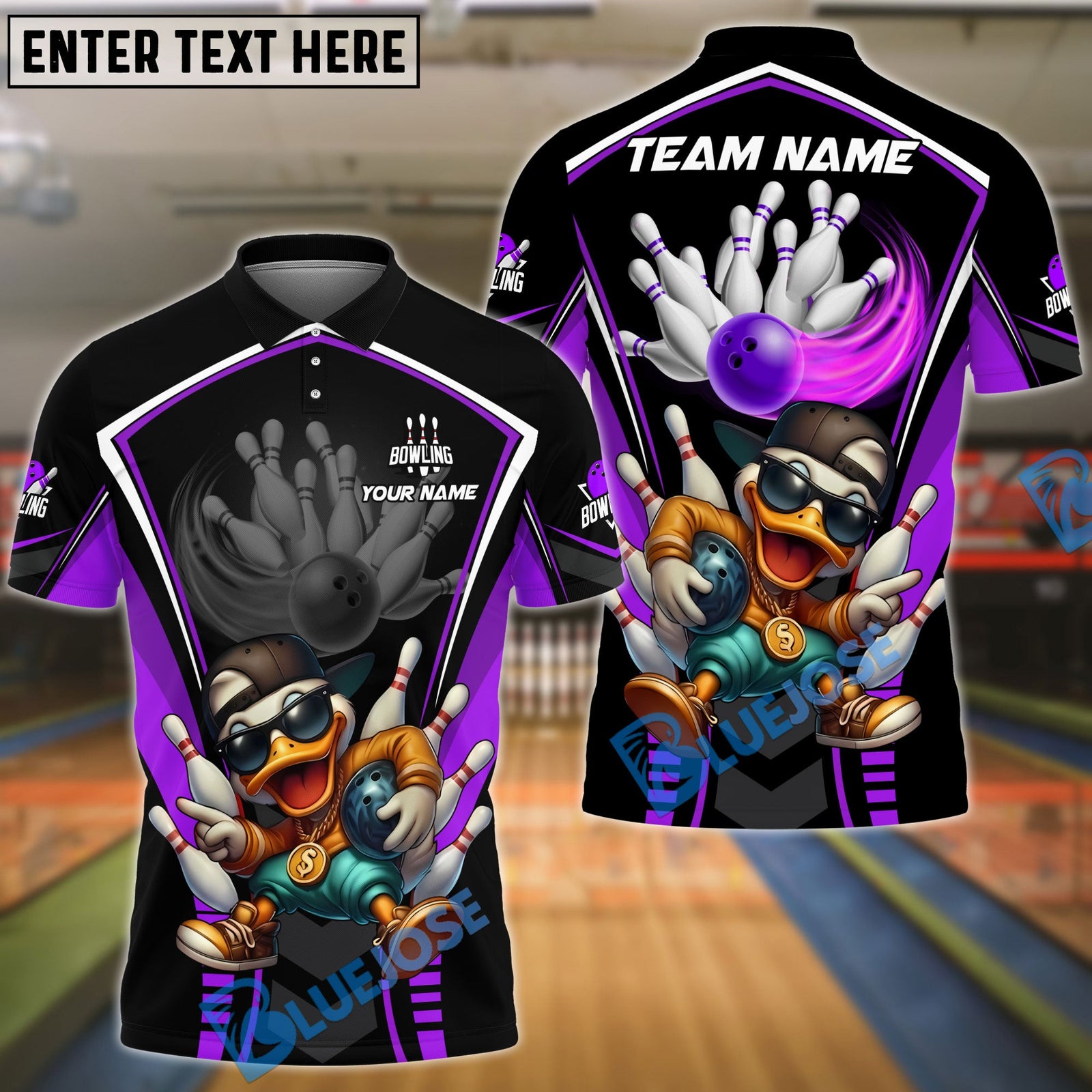 BlueJose Bowling & Pins Hip Hop Duck Strike Customized Name, Team Name 3D Shirt (4 Colors)