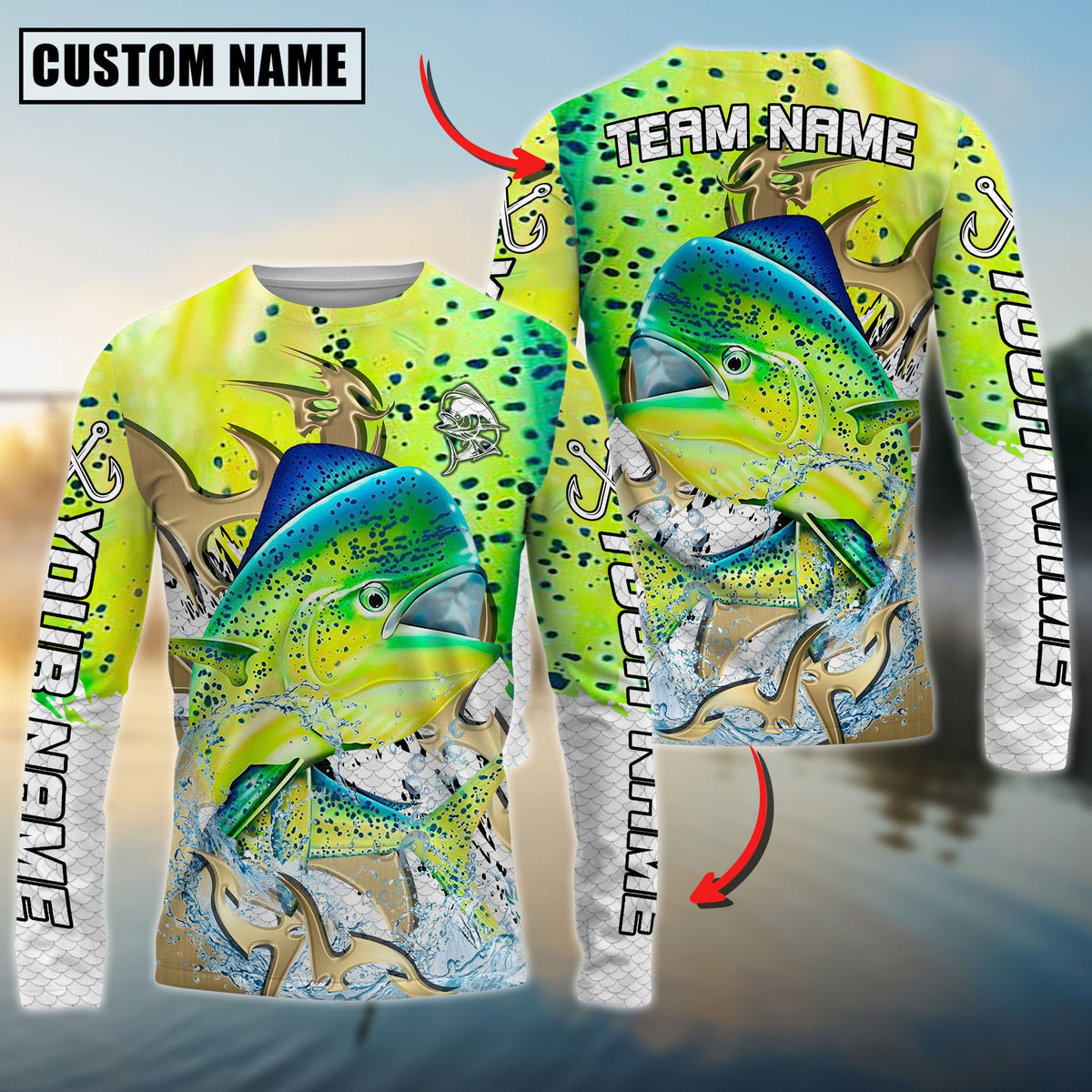 Bluejose Mahi-Mahi Fishing Trophy Power Splash Art Custom Name &amp; Team Name 3D Shirts
