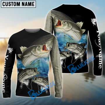 BlueJose Striped Bass (Striper) Fishing Customize Name 3D Shirts