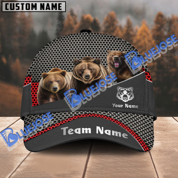 BlueJose Bear Hunting Personalized Name And Team Name Metal Pattern 3D Classic Cap