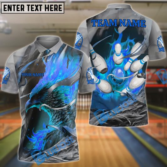 BlueJose Bowling And Pins Flame Rebirth Phoenix Personalized Name, Team Name 3D Shirt (4 Colors)