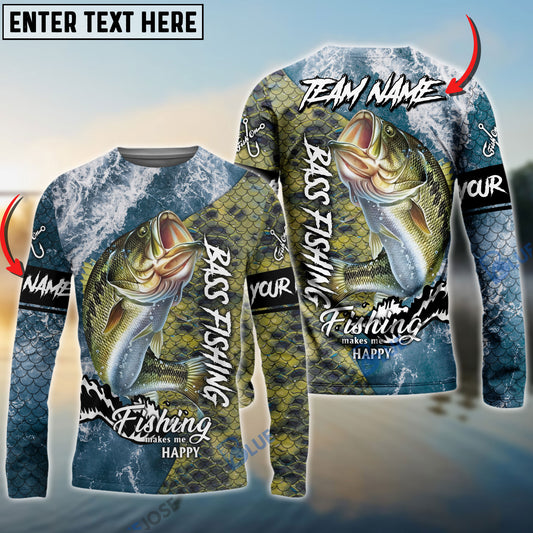 Bluejose Bass Fishing Skin Seawave Custom Name & Team Name 3D Shirts