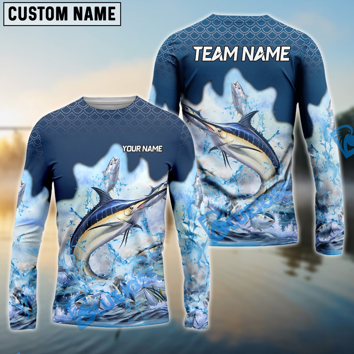 Bluejose Marlin Fishing Sea Hunt Hook Name &amp; Team Name 3D Shirts