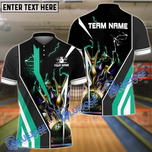 BlueJoses Bowling And Pins Electro Strike Multicolor Customized Name 3D Shirt ( 4 Colors )