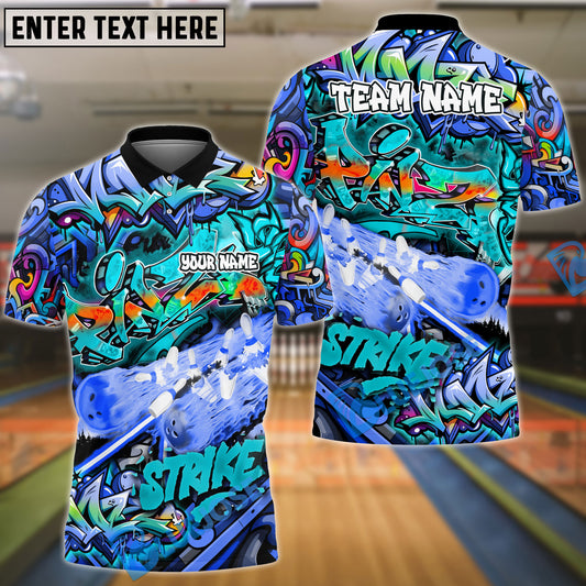 BlueJose Bowling And Pins Graffiti Break Flame Strike Customized Name, Team Name 3D Shirt (4 Colors)