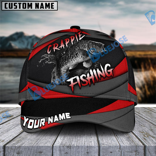 BlueJose Personalized Crappie Fishing Red Gray Spinning Pattern Classic Cap