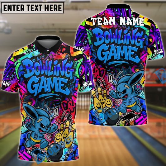 BlueJose Bowling And Pins Graffiti Colorful Bunny Customized Name, Team Name 3D Shirt (4 Colors)