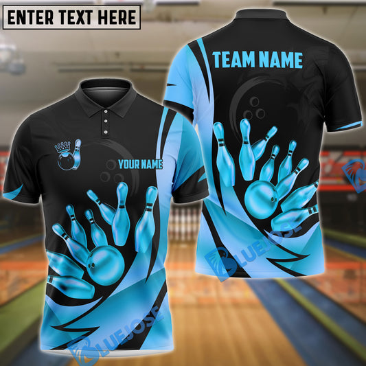 BlueJose Bowling Ball & Pins Royal Gold Strike Customized Name, Team Name 3D Shirt (4 Colors)