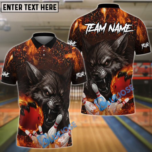 BlueJose Bowling Wolf Strike Flame Customized Name, Team Name 3D Shirt (4 Colors)