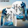 BlueJose Customize Name Striped Bass Fishing Water & White 3D Shirts