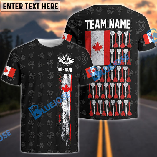 BlueJose Darts Retro Canada Flag Black Personalized Name, Team Name Shirt