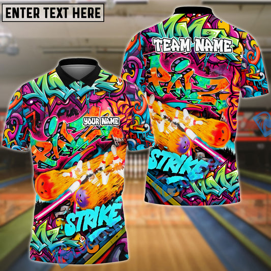 BlueJose Bowling And Pins Graffiti Break Flame Strike Customized Name, Team Name 3D Shirt (4 Colors)