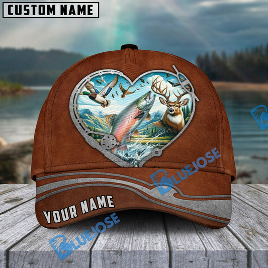 BlueJose Salmon Fishing Heart Personalized Name Cap