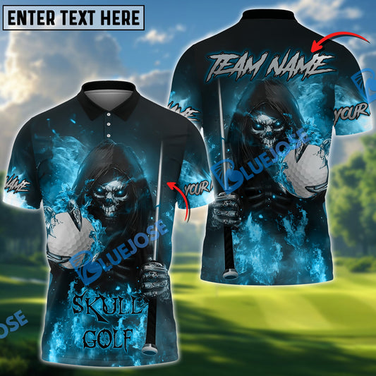BlueJose Skull Reaper Golf Ball Fire Customized Name, Team Name 3D Shirts (4 Colors)