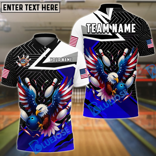 BlueJose Bowling And Pins American Eagle Customized Name, Team Name 3D Shirt (4 Colors)