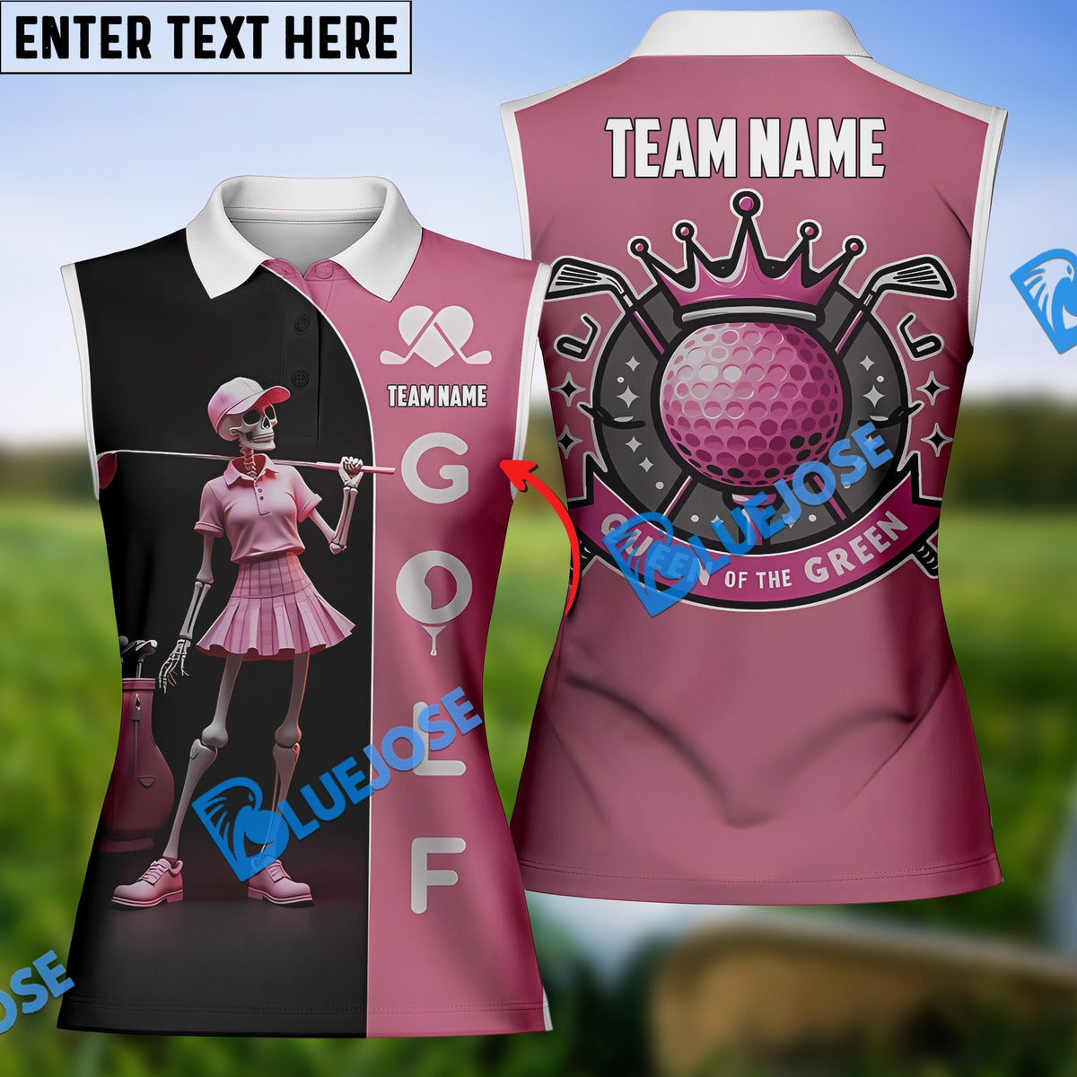 BlueJose Skull Queen Golf Polo Shirt, Custom Name &amp; Team Name 3D Shirt