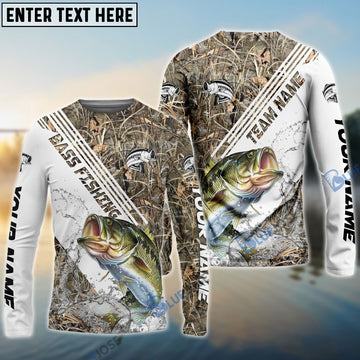 Bluejose Bass Fishing White And Grass Camo Sport Custom Name & Team Name 3D Shirts