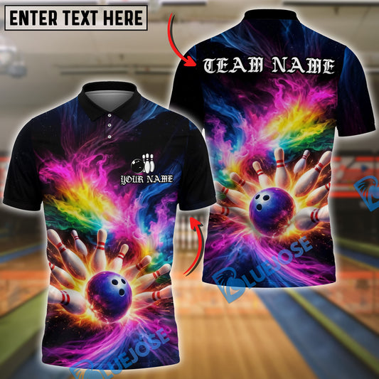 BlueJose Bowling Rainbow Cosmic Strike Personalized Name, Team Name 3D Shirt