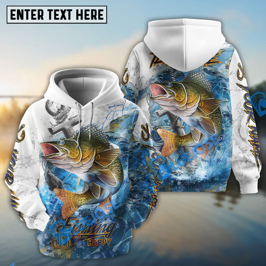 Bluejose Walleye Fishing Anchor Ocean Splash Design Name & Team Name 3D Shirts