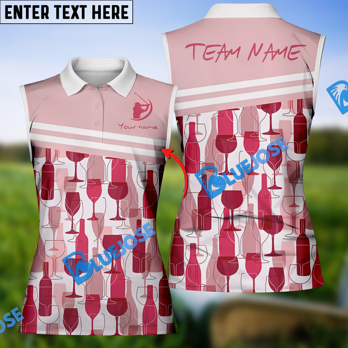 BlueJose Golf Wine Pattern Polo Shirt, Custom Name &amp; Team Name 3D Shirt