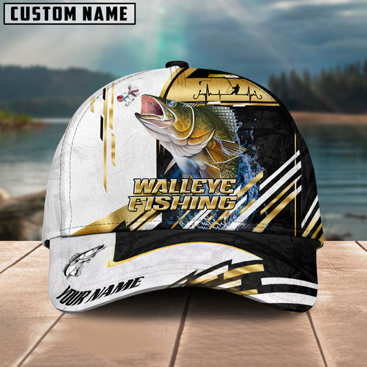 BlueJose Walleye Fishing Hook Graphic & Jumping Fish Art Personalized Cap