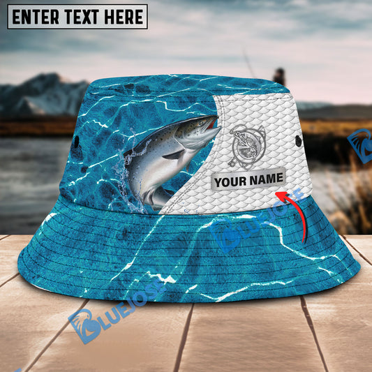 BlueJose Custom Name Salmon Fishing Blue Fishing Bucket Hat