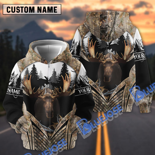 BlueJose Personalized Name Moose Hunting Camouflage Forest Pattern  3D Shirts ( 3 Colors )