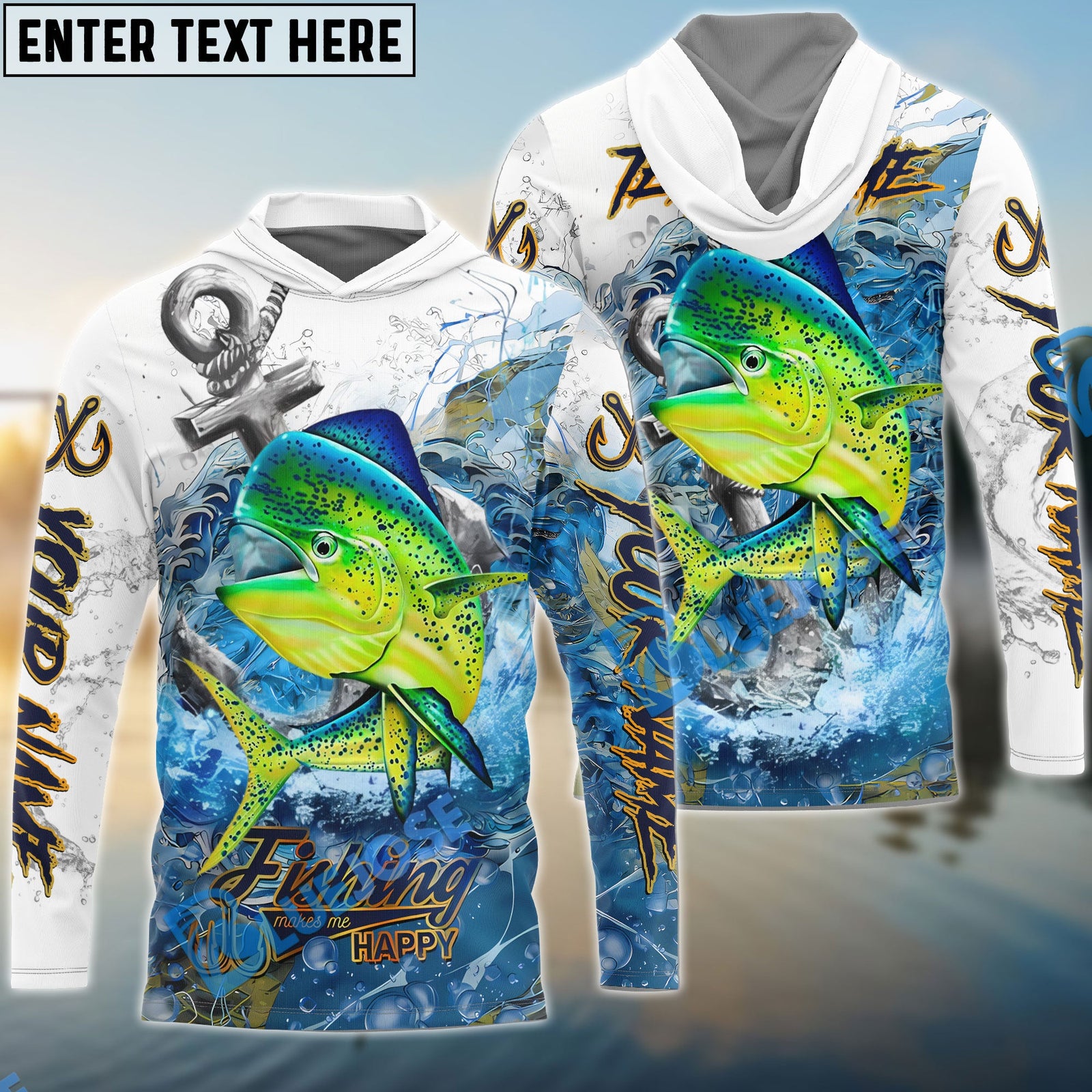 Bluejose Mahimahi Fishing Anchor Ocean Splash Design Name & Team Name 3D Shirts