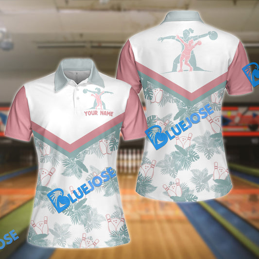 BlueJoses Bowling Tropical Pattern Premium Customized Name 3D Shirt For Women