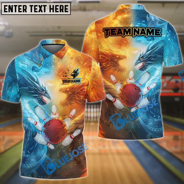 BlueJose The Dragon Fire & Water and Bowling Personalized Name, Team Name 3D Shirt