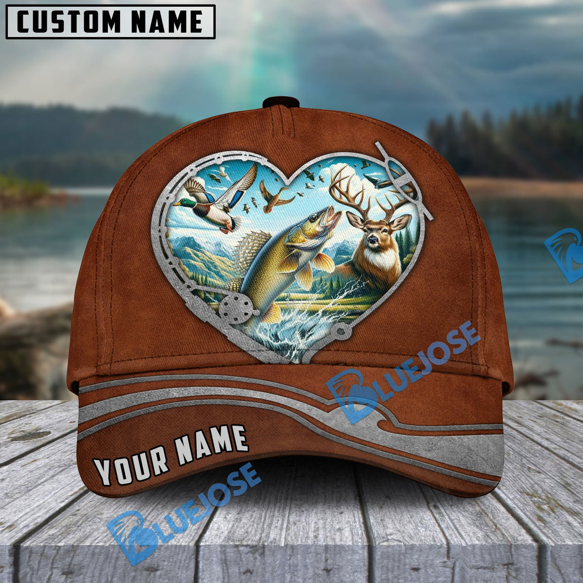 BlueJose Walleye Fishing Heart Personalized Name Cap