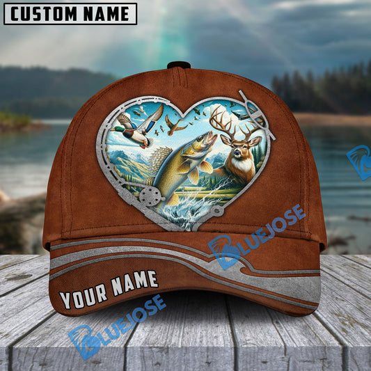 BlueJose Walleye Fishing Heart Personalized Name Cap