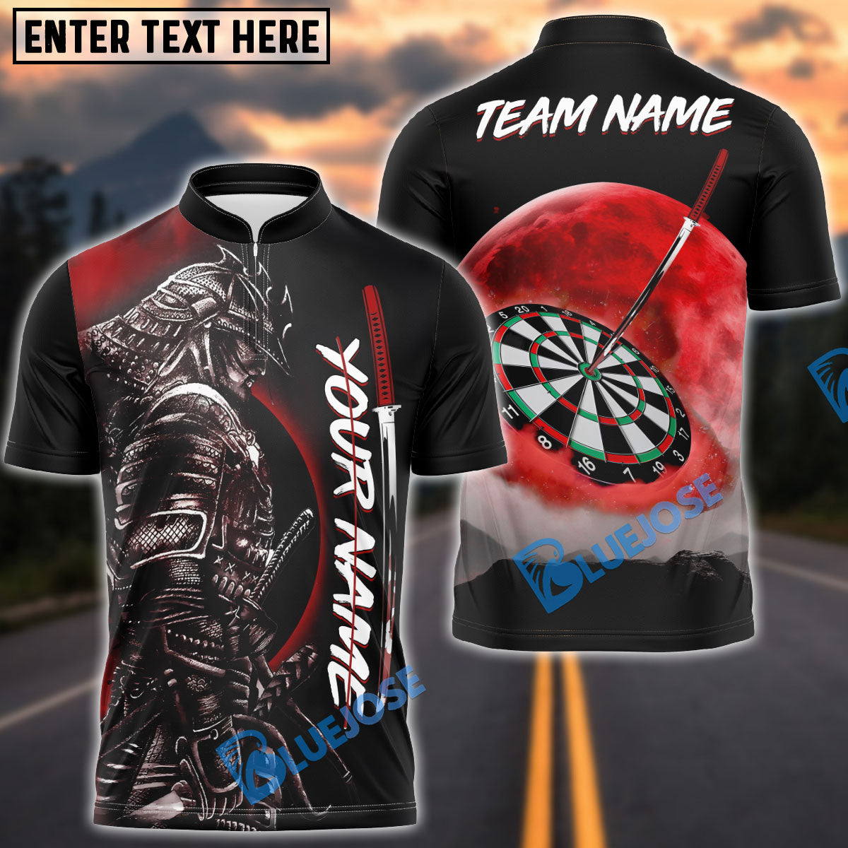 BlueJose Darts Moon Samurai Personalized Name, Team Name Shirt (4 Colors)