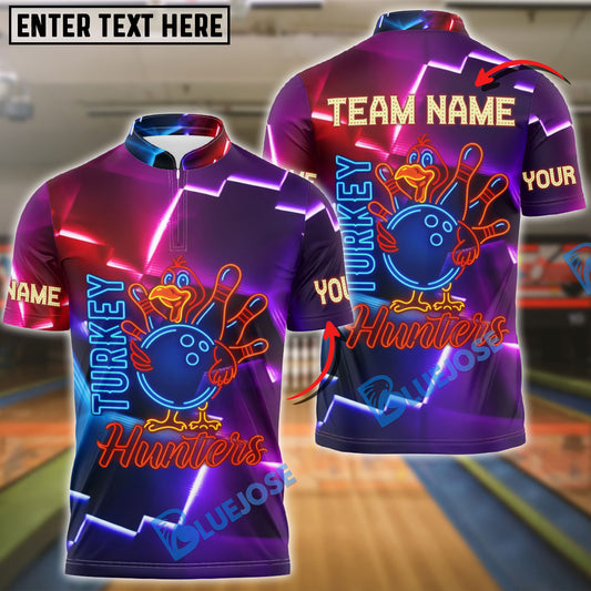 BlueJose Bowling Funny Turkey Neon Style Personalized Name, Team Name 3D Shirt