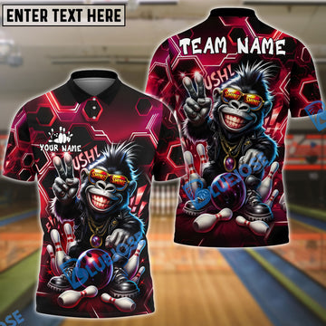 BlueJose Bowling Hiphop Gorilla Design Customized Name, Team Name 3D Shirt (4 Colors)